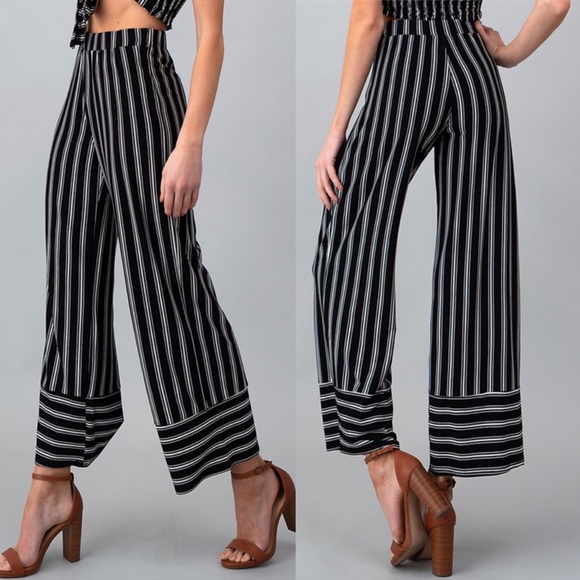 Staci Striped Crop Top and Pants Set In Black - Picture 3 of 7